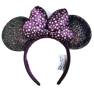 Disney Celestial Glitter Holographic Purple Stars Bow Minnie Mouse Ears Headband